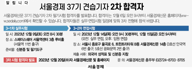 [알립니다] 서울경제 37기 견습기자 2차 합격자