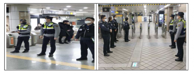 경찰과 지하철보안관이 범죄예고 대상으로 알려진 역에서 합동순찰을 하고 있다. 서울교통공사 제공