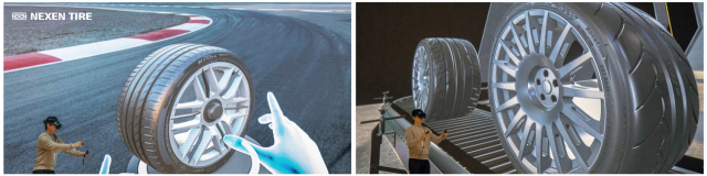 넥센타이어가 구축한 VR(가상현실)을 활용한 디자인 품평 시스템. 사진제공=넥센타이어