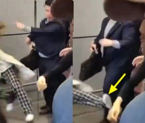 아이돌 그룹 보이넥스트도어의 경호원이 여성 팬을 강하게 밀어 넘어뜨리는 장면 / 사진=X(구 트위터)