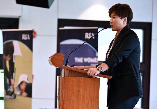 R&A 포럼에서 연설 중인 박세리. 사진 제공=바즈인터내셔널