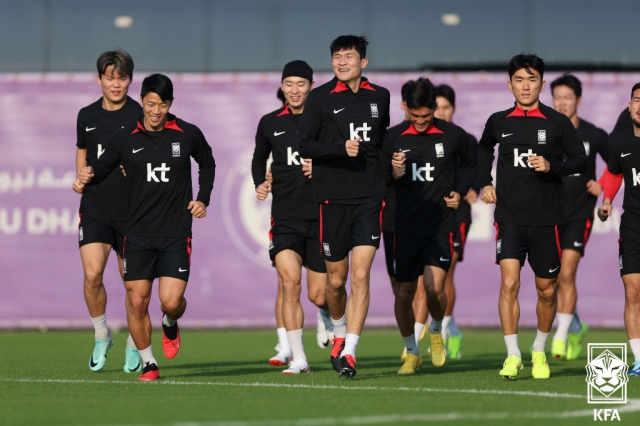 UAE 아부다비에서 훈련 중인 한국 축구대표팀. 사진 제공=대한축구협회