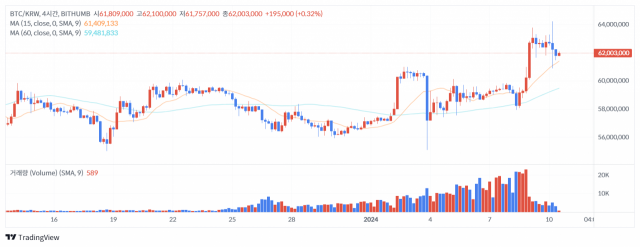 10일 오후 1시 5분 기준 비트코인(BTC) 가격 차트 / 출처=빗썸