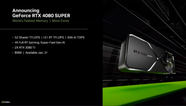 엔비디아의 그래픽카드 RTX 4080 슈퍼. 엔비디아 온라인 영상 캡처