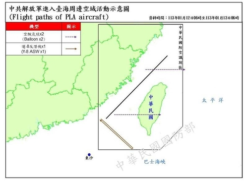 中, 대만 총통선거일에도 군사 압박…군용기 8대 포착