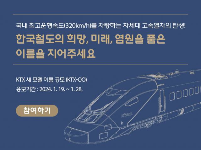 코레일은 올해 새롭게 선보이는 시속 320㎞급 KTX 열차의 이름을 대국민 공모한다. 사진제공=코레일