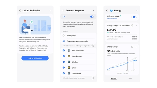 삼성전자 스마트싱스 에너지로 브리티시 가스의 수요 반응 서비스(DR) '피크 세이브'를 연동하는 모습. 사진제공=삼성전자