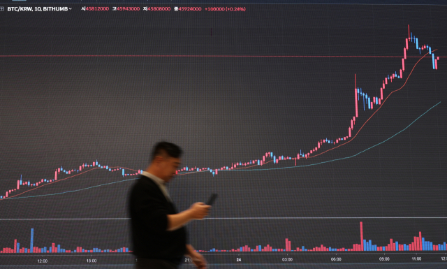 비트코인 차트 전광판. 사진=연합뉴스