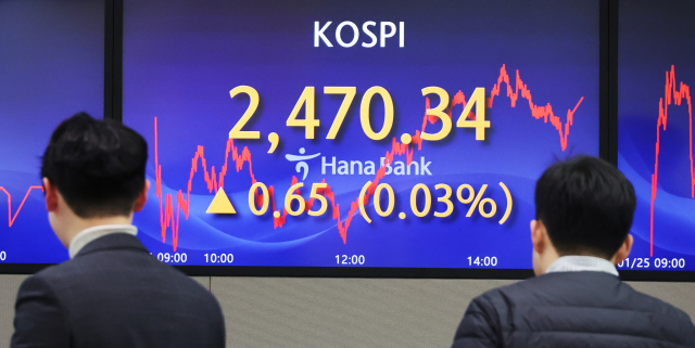 25일 서울 명동 하나은행 본점에서 직원들이 업무를 보고 있다. 이날 코스피는 전장보다 0.65포인트(0.03%) 높은 2470.34로 집계됐다. 연합뉴스