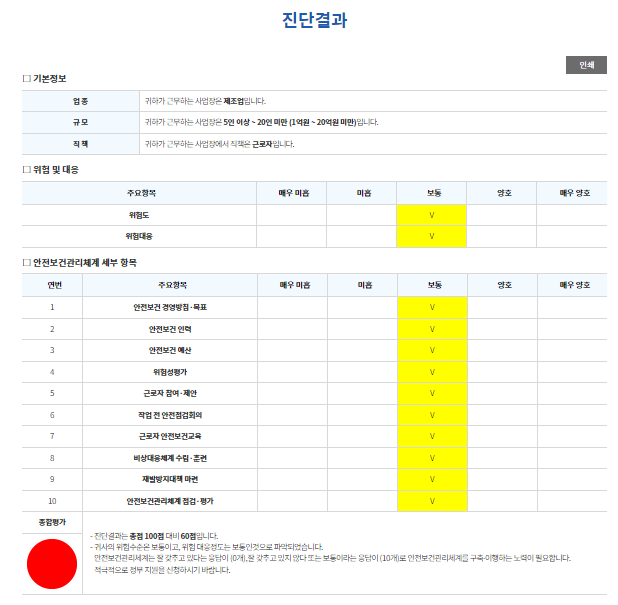 고용부의 산업안전 대진단 자가진단 결과. 사진제공=고용부