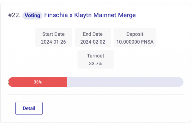 핀시아(FNSA) 재단 클레이튼·핀시아 메인넷 통합 투표 현황