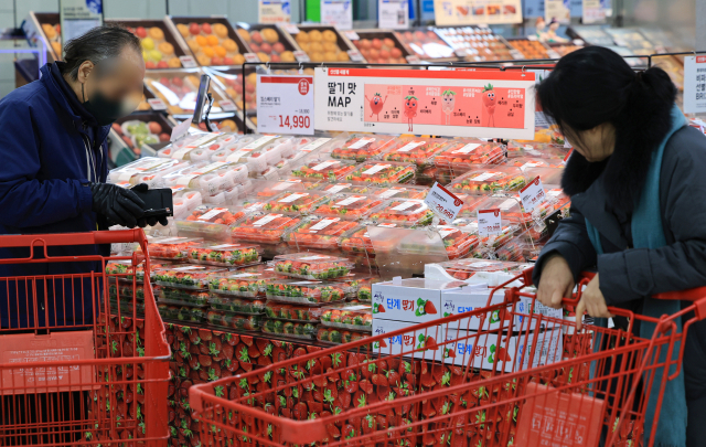 지난달 23일 오후 서울 시내 한 대형마트에서 딸기를 판매하고 있다. 연합뉴스