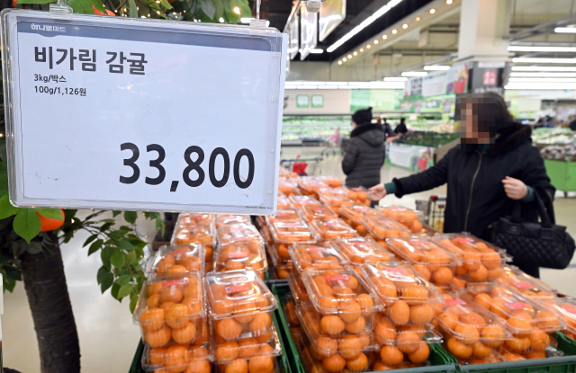 지난달 24일 서울의 한 농산물 전문 마트에서 시민들이 크게 오른 과일값을 보면서 쇼핑을 하고 있다. 서울경제DB