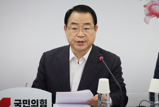 정영환 국민의힘 공천관리위원장이 6일 서울 여의도 당사에서 열린 공천관리위원회 4차 회의에서 발언하고 있다. 연합뉴스