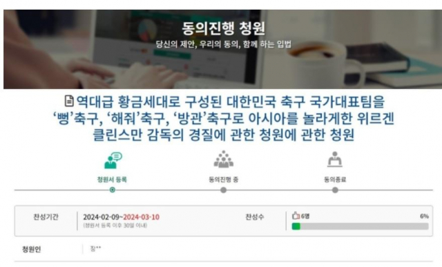 역대급 선수들로 '해줘 축구' 만든 클린스만…'경질해라' 국민 청원까지 등장