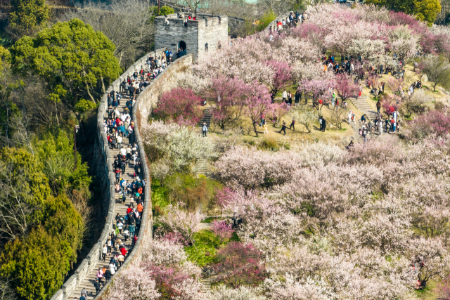 11일(현지 시간) 중국 동부 저장성 린하이시의 관광지에 춘제 연휴를 맞아 관광객들이 몰려 있다. 신화연합뉴스