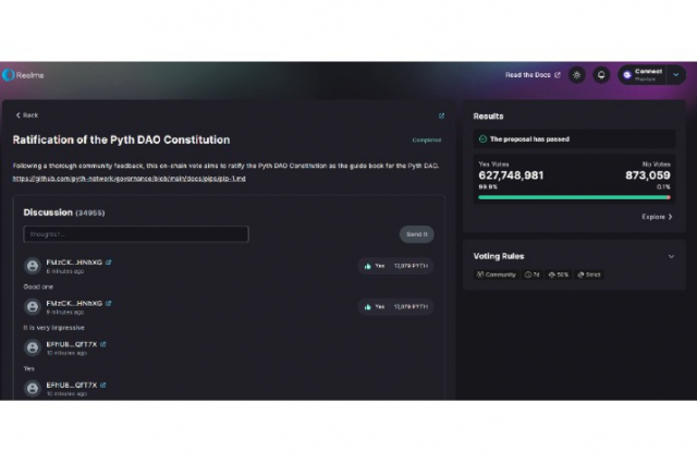 피스네트워크(PYTH) 탈중앙화자율조직(DAO) 거버넌스 투표. / 출처=Reamls