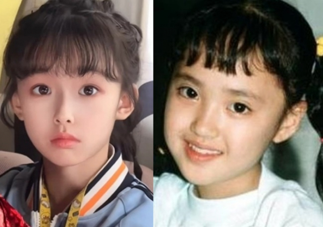인플루언서로 주목 받고 있는 중국인 소녀 리우(왼쪽)과 배우 김민정 아역 시절. 사진=SCMP·온라인커뮤니티 캡처