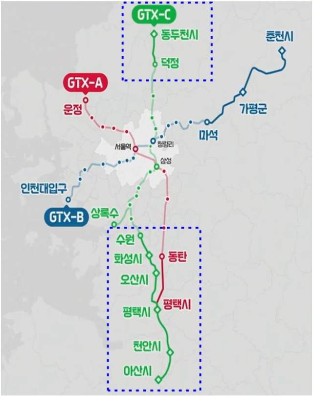 GTX A.C노선 연장 노선도. 이미지 제공 = 경기도