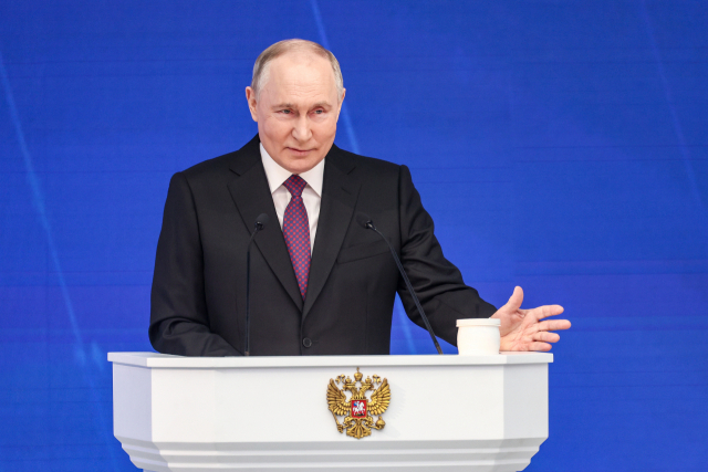 블라디미르 푸틴 러시아 대통령이 29일(현지시간) 연방의회에서 진행된 연례 국정연설에서 