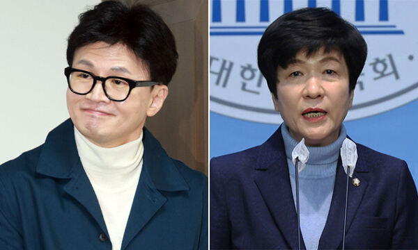 한동훈(왼쪽) 국민의힘 비상대책위원장과 김영주 국회부의장. 연합뉴스