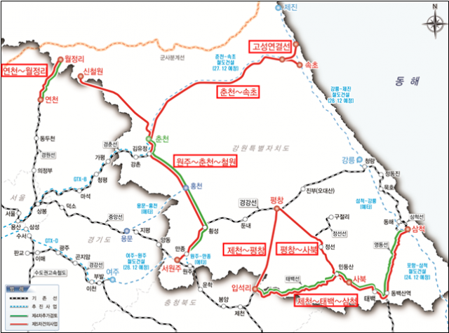 강원도 제5차 국가철도망 건의사업 노선별 현황. 사진 제공=강원도