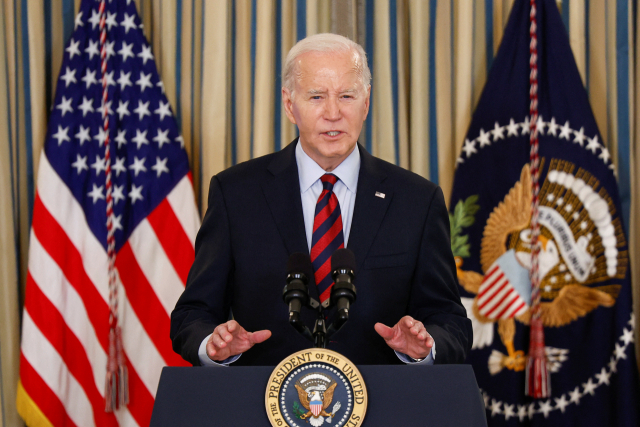 조 바이든 미국 대통령이 5일(현지 시간) 백악관 경쟁위원회 회의에 앞서 연설하고 있다. 로이터연합뉴스