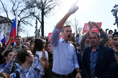 2018년 반 푸틴 집회에서 구호를 외치고 있는 나발니의 모습. 사진=AFP·연합뉴스
