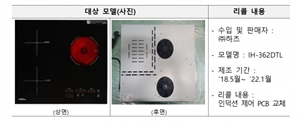 국표원 "'화재발생 위험' 하츠 전기레인지, 자발적 리콜 실시"