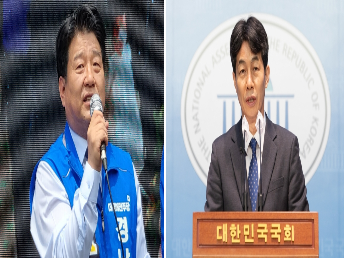 양문석 후보(왼쪽)와 윤건영 의원