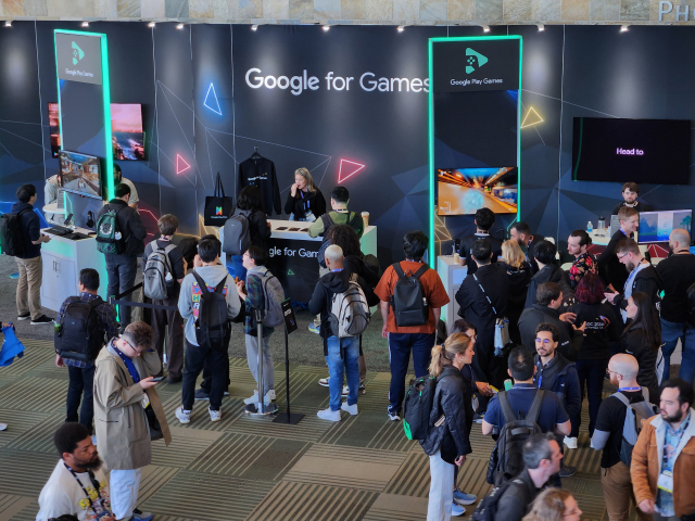 19일(현지 시간) 미국 샌프란시스코 모스콘센터에서 열린 GDC 2024의 구글 부스가 관람객들로 북적이고 있다.