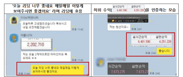 투자리딩방에 접속한 조직원들의 ‘봇질’ 캡처 화면. 사진 제공=서울동부지검