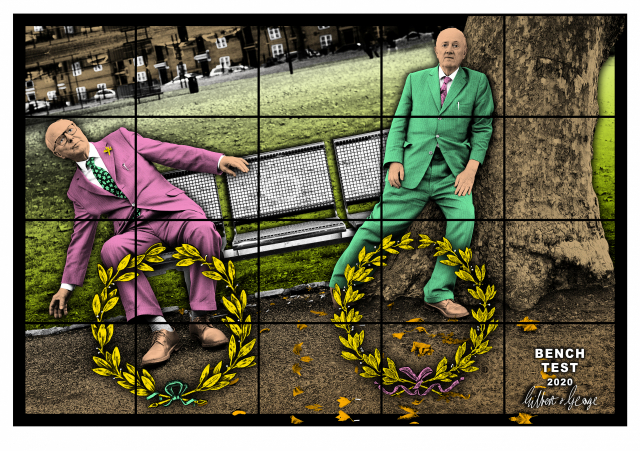길버트와 조지 'BENCH TEST' 2020년, 20개의 패널로 이뤄진 혼합 매체, 254x377cm /사진=타데우스 로팍 갤러리 Thaddaeus Ropac gallery, London·Paris·Salzburg·Seoul ⓒ Gilbert&George