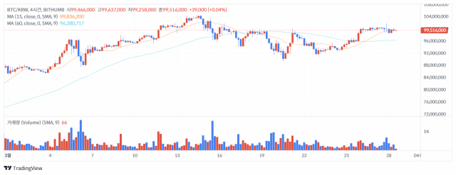 28일 오후 1시 5분 기준 비트코인(BTC) 가격 차트/출처=빗썸