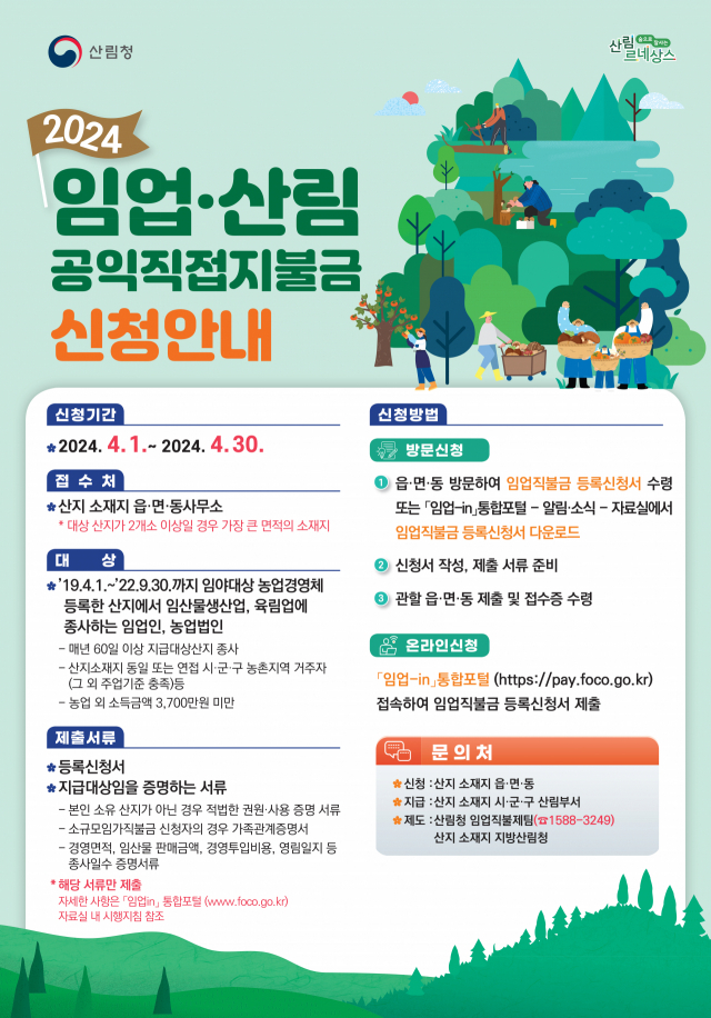 2024 임업·산림 공익직접지불금 신청안내 포스터. 사진 제공=전라남도