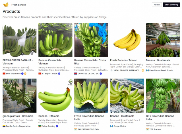 트릿지 무역 플랫폼에 올라 있는 바나나 관련 데이터