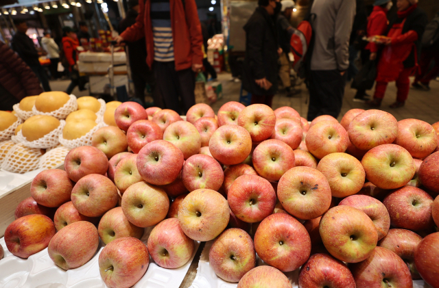 사과가 2일 서울의 한 전통시장에 진열돼있다. 연합뉴스