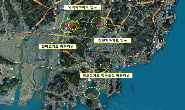 부산지역 안전소재 교체 방음터널 위치도. 사진제공=부산시