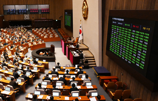 2월 29일 국회에서 열린 본회의에서 주택법 일부 개정 법률안이 통과되고 있다. 권욱 기자