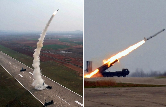 북한이 19일 순항미사일 초대형 전투부 위력 시험과 신형 반항공 미사일 시험 발사를 진행했다고 조선중앙통신이 보도했다. 조선중앙통신·연합뉴스