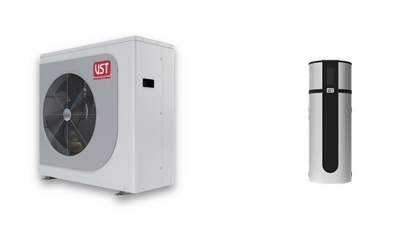 사진: (좌)R32냉매적용 인버터 공기열 8kw, 16kw (우)히트펌프 하이브리드 온수기
