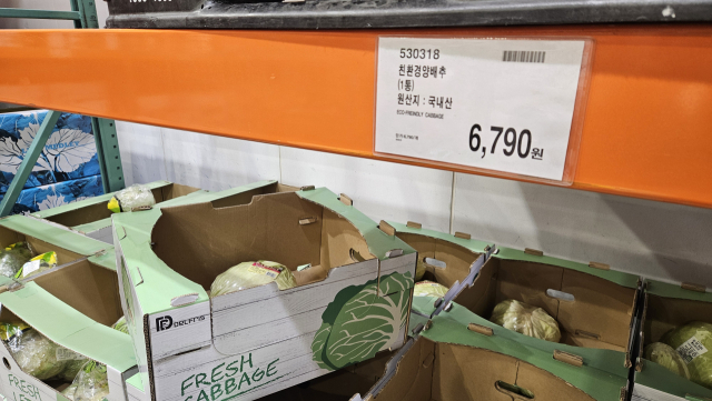 27일 서울 양재동 코스트코에서 양배추 한 통이 6790원에 판매되고 있다. 사진=채민석 기자