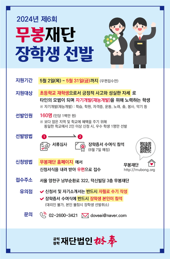 무봉재단, 제6회 무봉 장학생 공개 모집