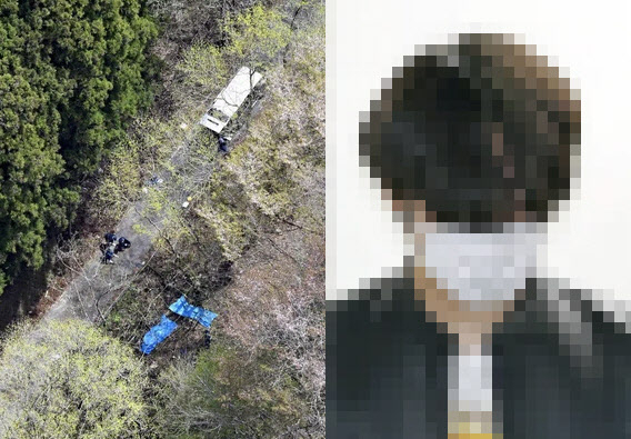 일본에서 발견된 불에 탄 시신 2구와 한국인 용의자. /요미우리신문