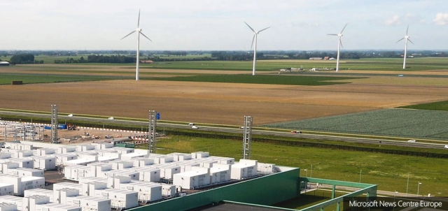 풍력발전기를 사용하는 유럽 MS 데이터센터. 사진제공=MS