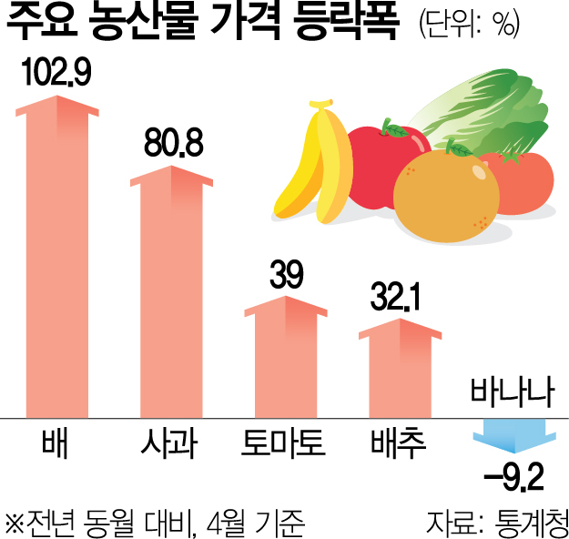 4월 소비자물가 2.9% 상승…사과 80%·배 103% 폭등