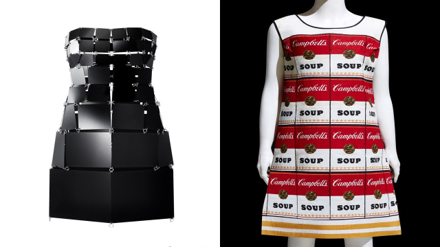 (왼쪽부터) 파코 라반의 블랙 플라스틱 드레스와 앤디 워홀의 더 수퍼 드레스/이하 사진=이랜드뮤지엄