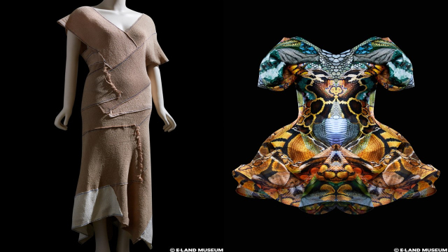 마틴 마르지엘라의 붕대 드레스와 알렉산더 맥퀸의 디지털 프린트 오간자 드레스