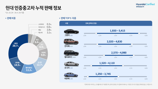 현대차의 그랜저 인증중고차 판매량은 전체의 29.7% 비중을 차지하며 1위를 기록했다. 자료 제공=현대차
