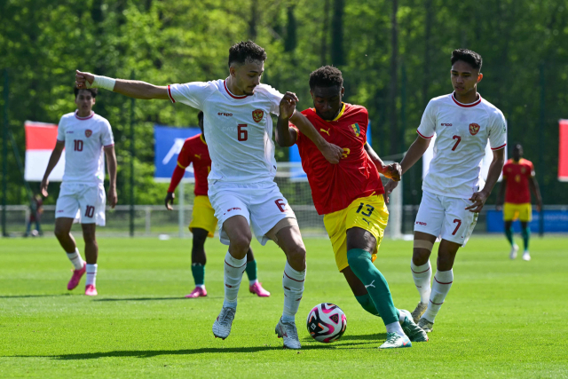 기니에 패배해 파리 올림픽 남자축구 본선 진출에 실패한 인도네시아 U-23 대표팀. AFP연합뉴스